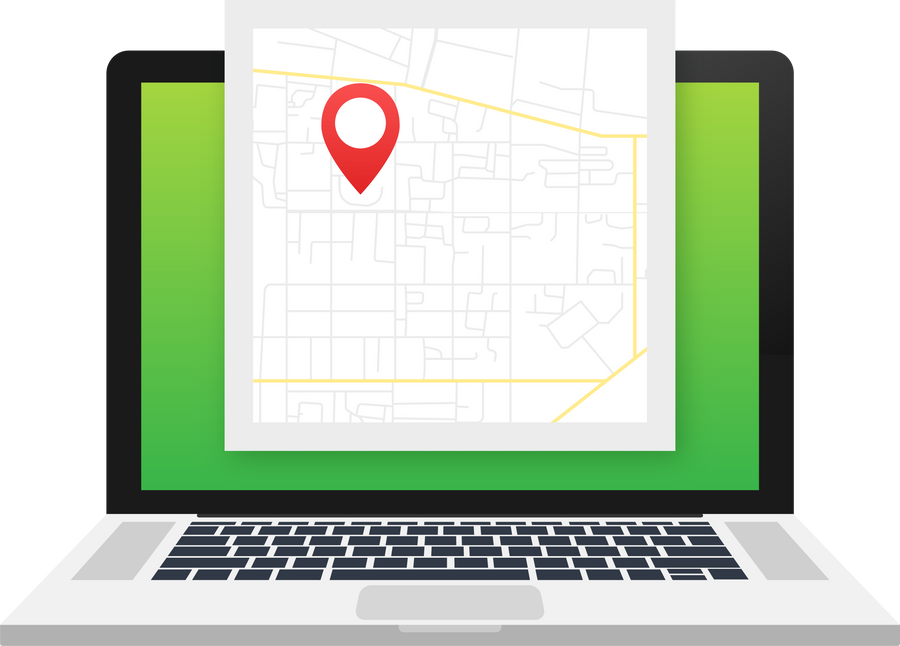GPS navigator pointer on city map, from place to place. Vector illustration.